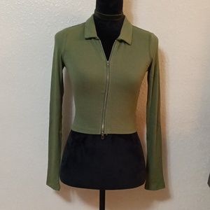 NWT Better Be women's crop top with zipper and long sleeves color olive green